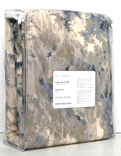 Pottery Barn Jardin Toile Curtain, Light Filtering 50″ x 108″ Blue/Multi NWT