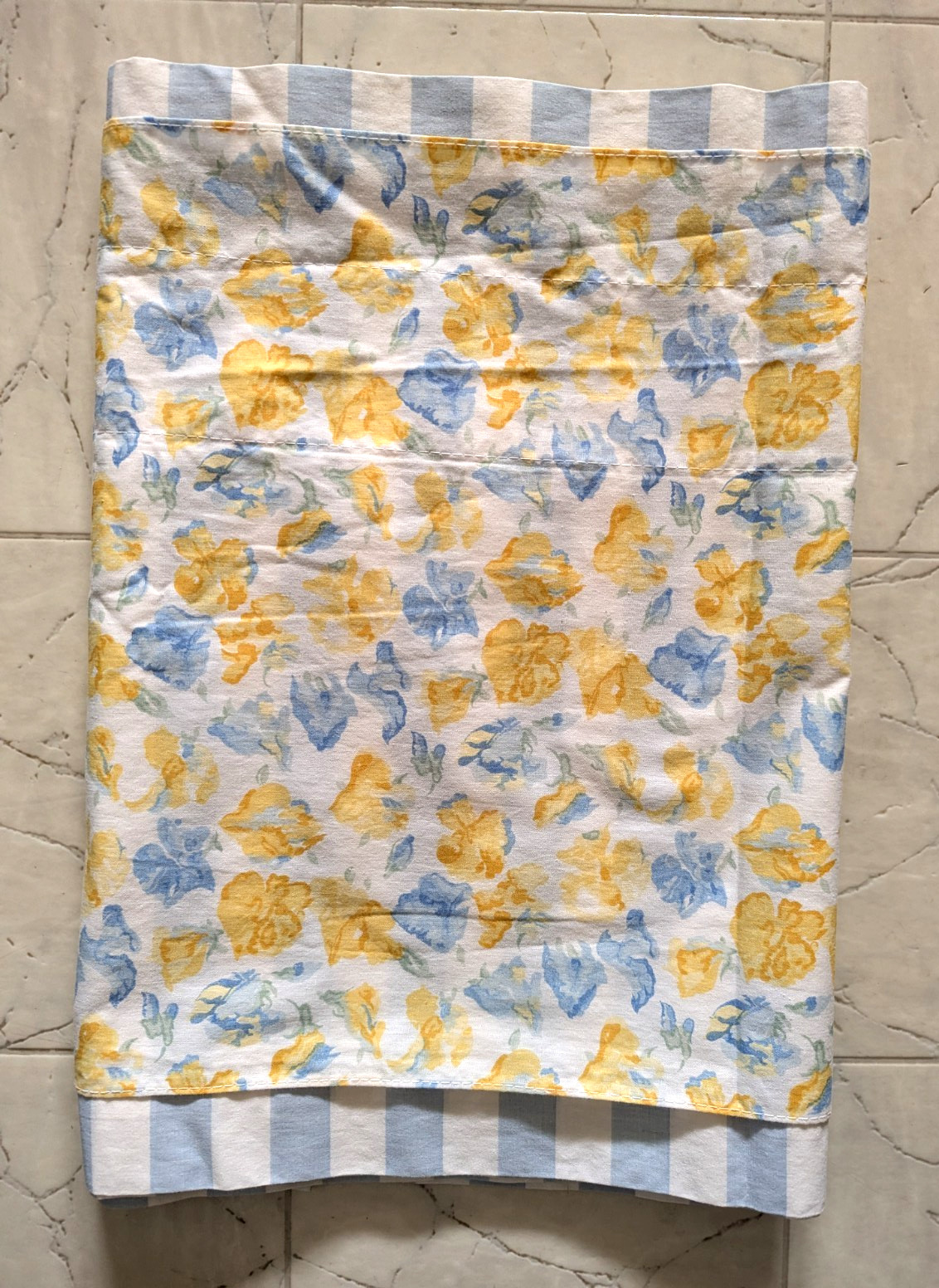 Pair Laura Ashley Charlotte Yellow Blue Floral And Stripe Valances-84×18″