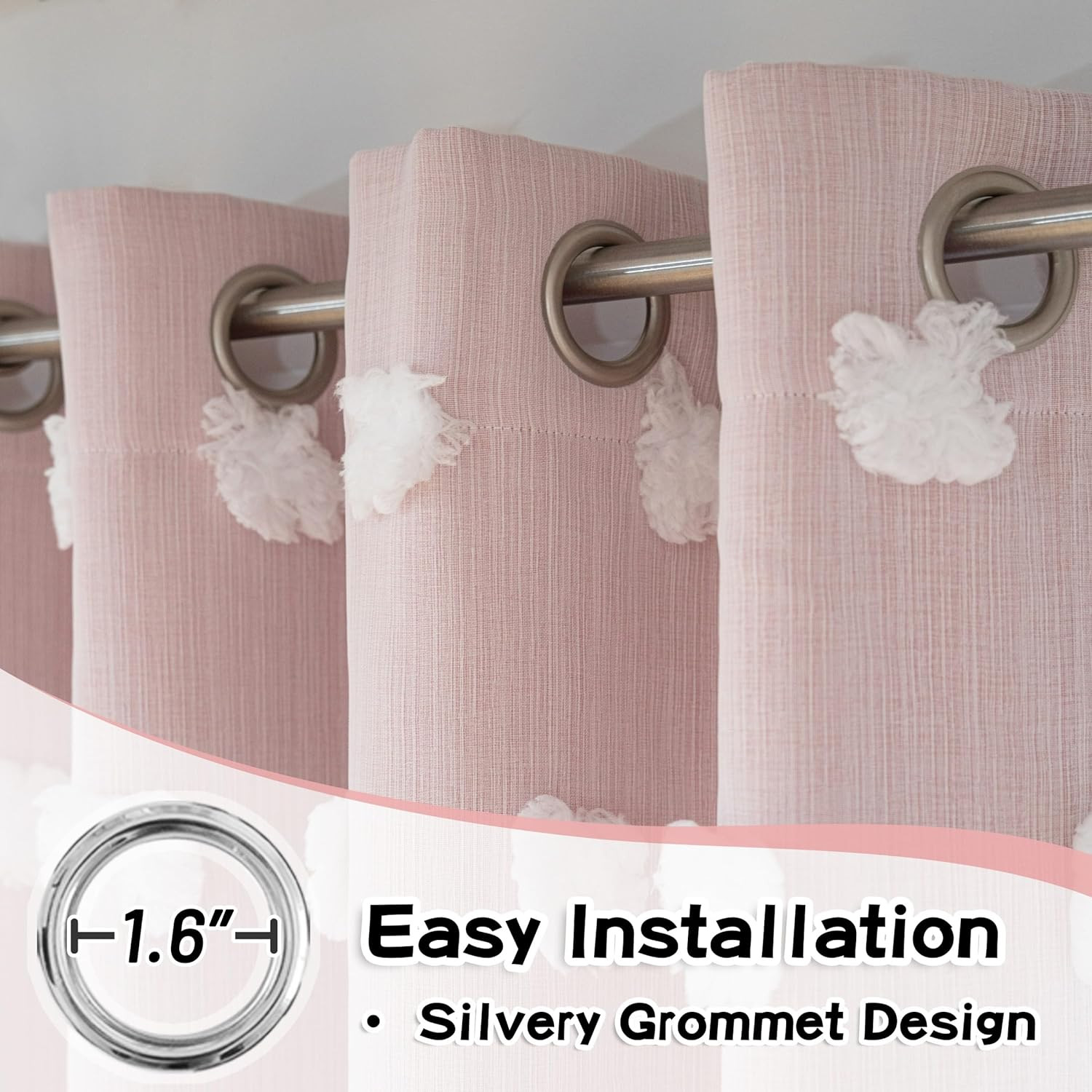 Cortinas rosas para dormitorio de niñas, cortinas infantiles de 54 pulgadas de l