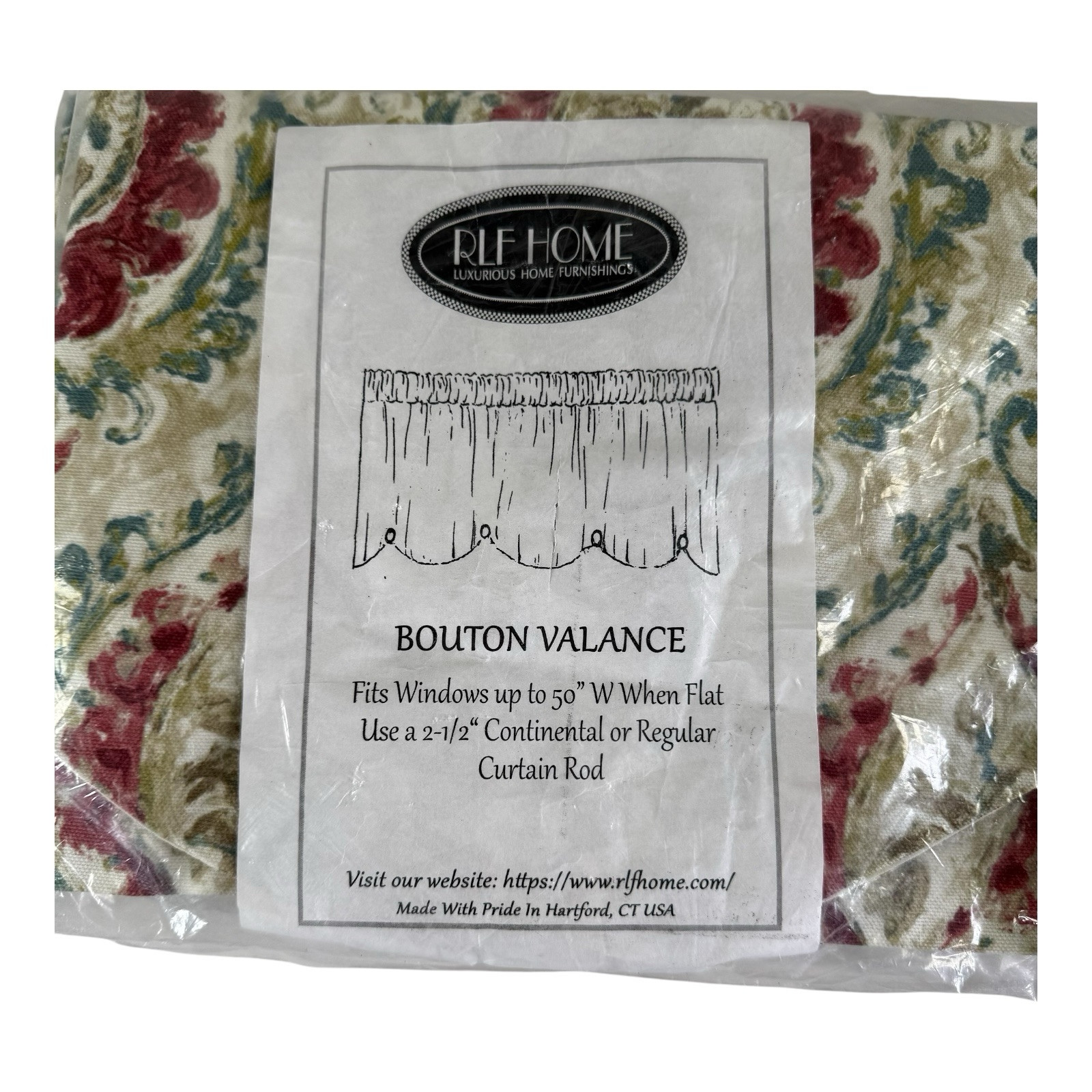 2 RLF HOME Luxurious Home Furnishings Bouton Valance 50” Wide For 2-2.5” Rod NEW
