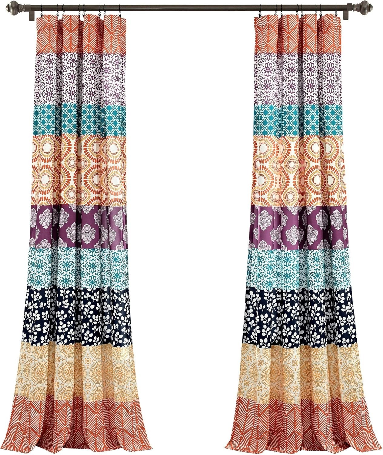 Bohemian Stripe Window Curtain Panels, Pair 52″ W x 84″ L Fuchsia & Orange – …