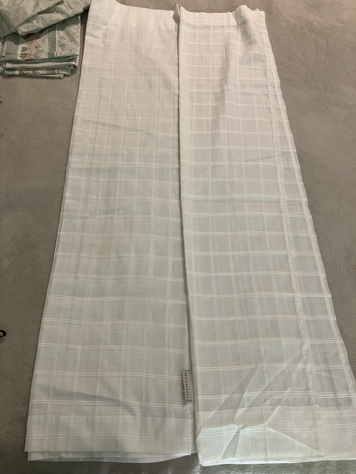 Pottery Barn Cotton Pole Top Sheer Curtain Panels Set of 2 42”x 45” White Plaid