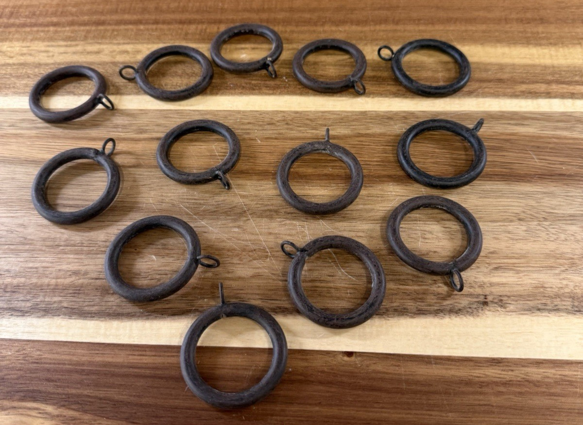 Lot of 13 Iron Curtain Drapery Rod Pole Rings Brown/Black w Eyelet