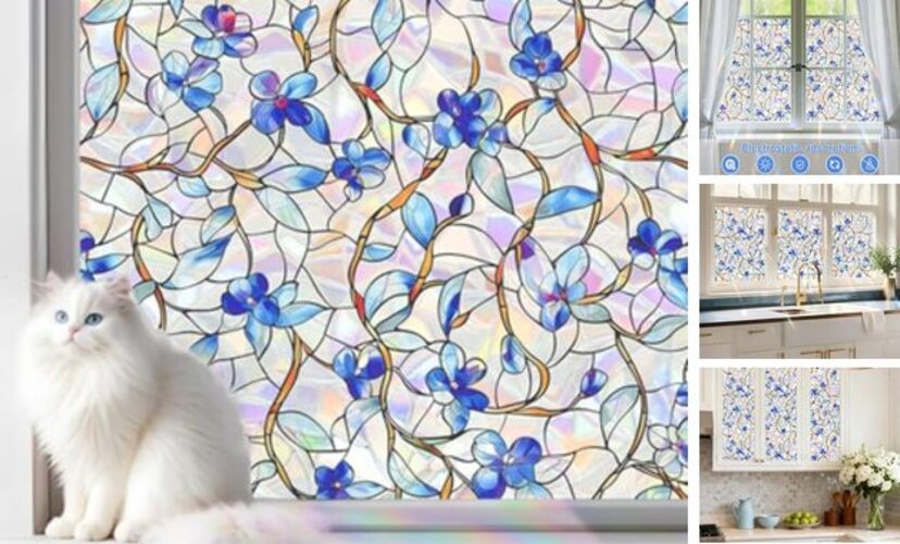Rainbow Window Privacy Film,Heat Control,UV Blocking,Anti 17.5*78.5 Blue&green