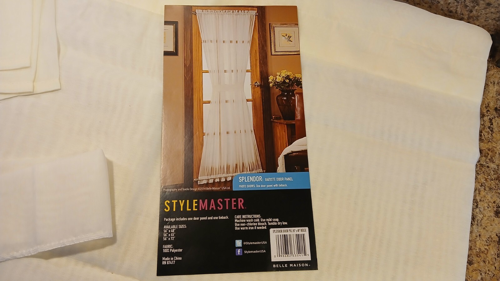Stylemaster Splendor: 1 Batiste Door Panel w/tieback 56″w x 40″l Beige 100% Poly