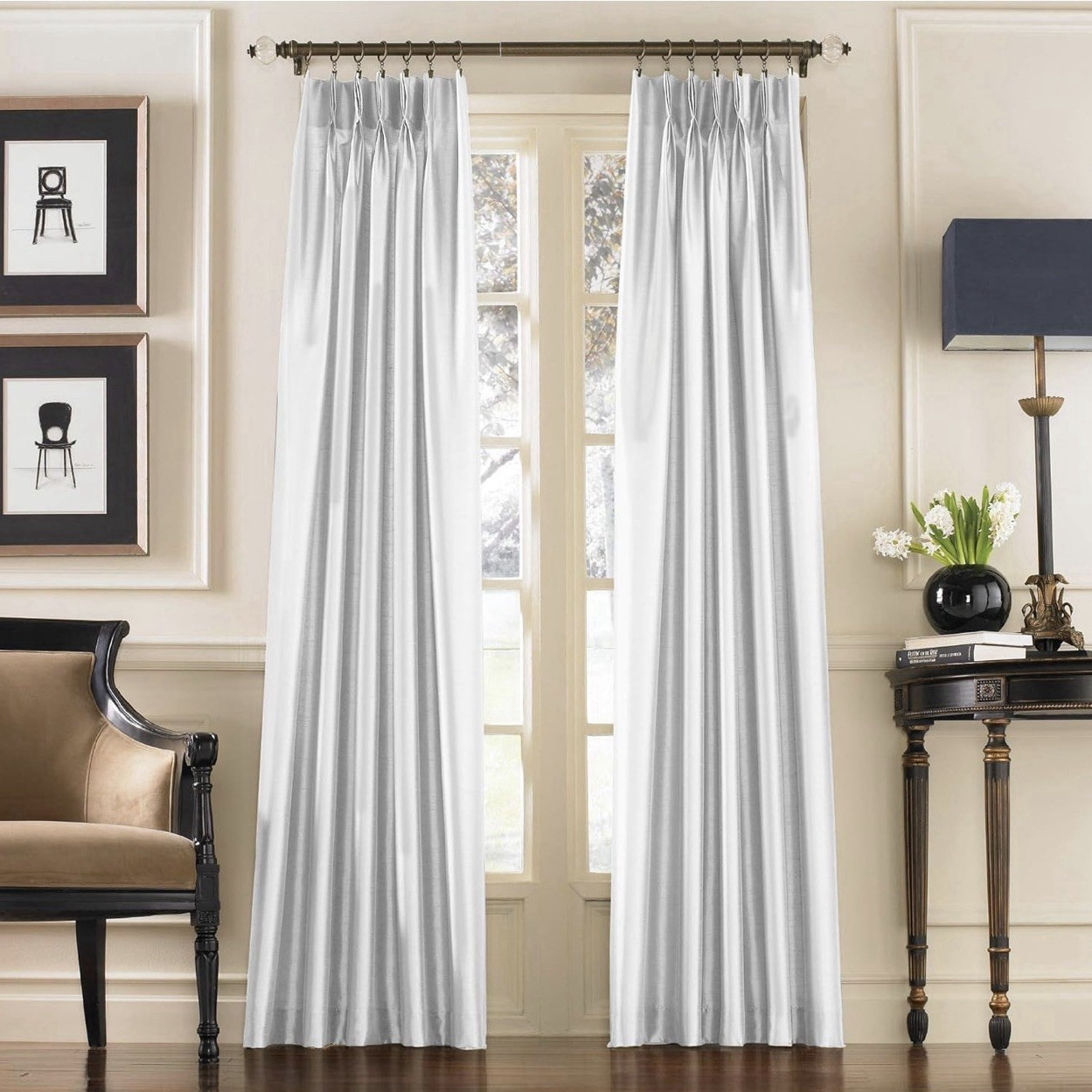 Curtainworks Marquee faux silk lined pinch pleat panel 30×84 white