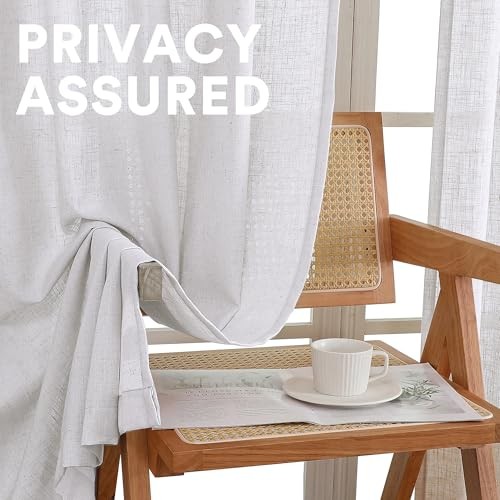 Linen Curtains 108 Inches Long for Living Room 52″W x 108″L (Pack of 2) White