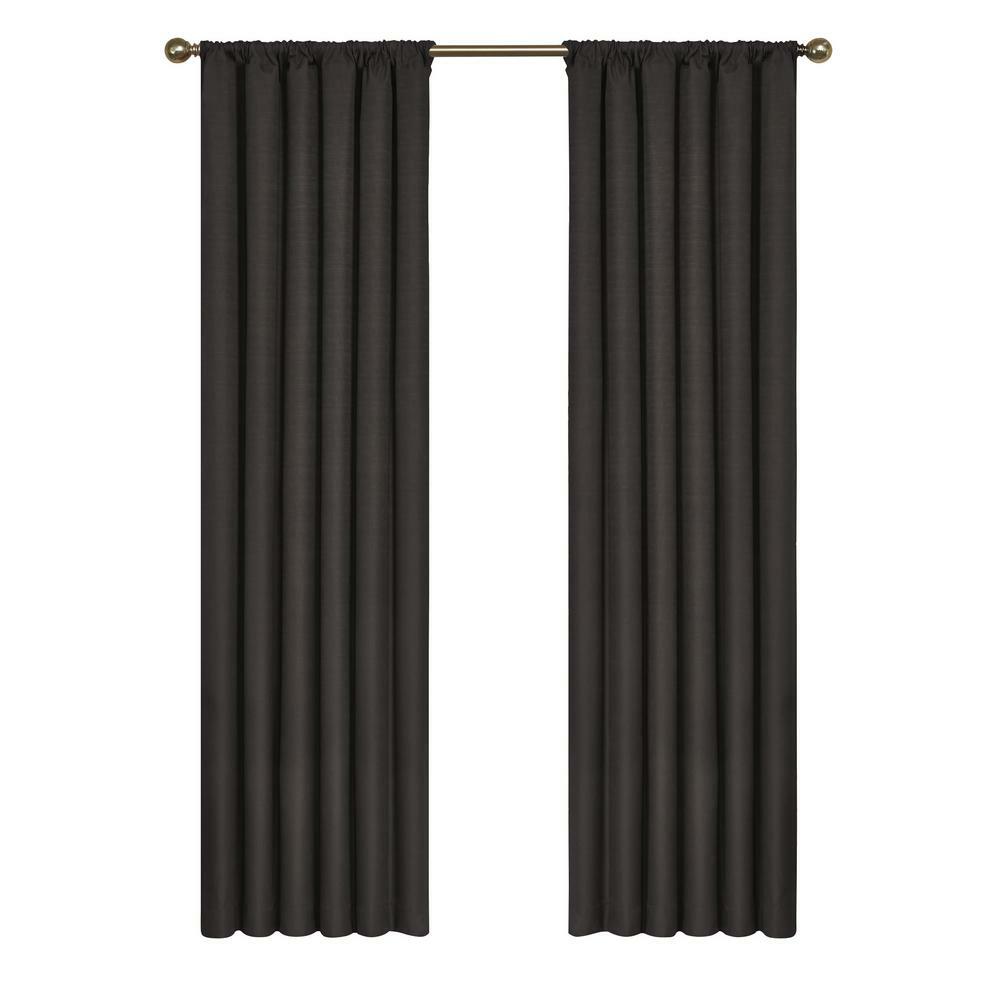 Eclipse Kendall Blackout Polyester Window Curtain Panel in Black – 42 in. W x 54