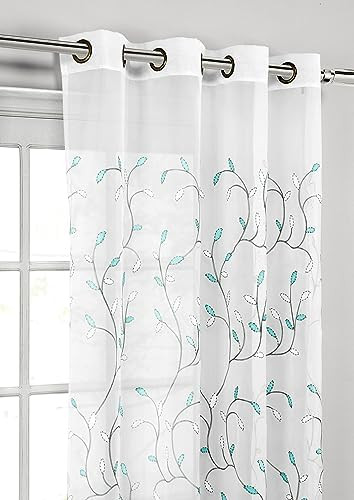 Sheer Curtains 63 Inch Length Embroidered Floral Curtains, Extra Wide Sheer