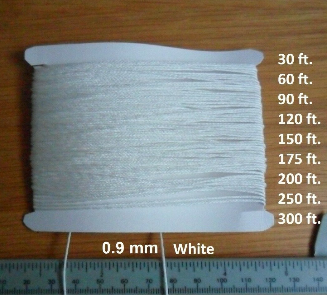 0.9 mm White Lift Pull String Cord for Shades, Honeycomb Window Blinds 30-300 ft