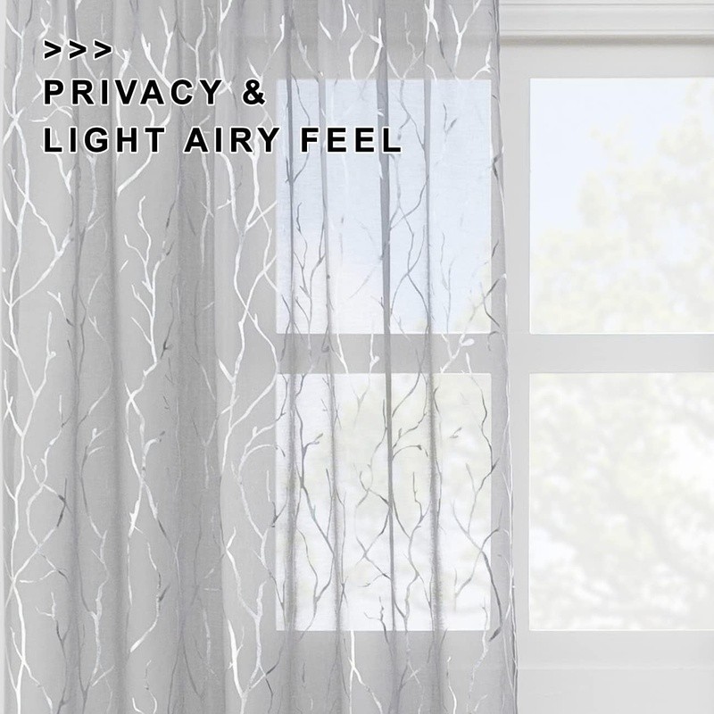 Elegant Tree Branch Sheer Curtains Organic Design Soft Voile Drapes Windows New