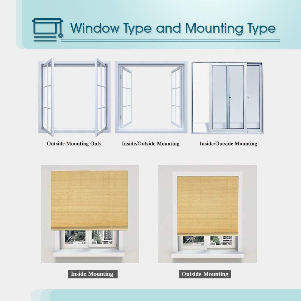 TJ Global Cordless Bamboo Window Blind Sun Shade, Light Filtering Roman…