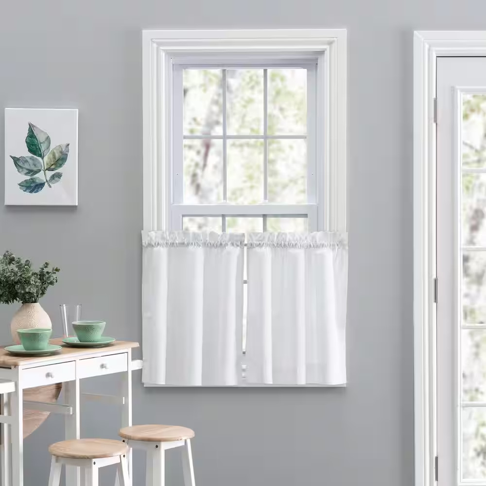 Stacey White Solid 56 In. W X 30 In. L Rod Pocket Tailored Tier Curtain Pair