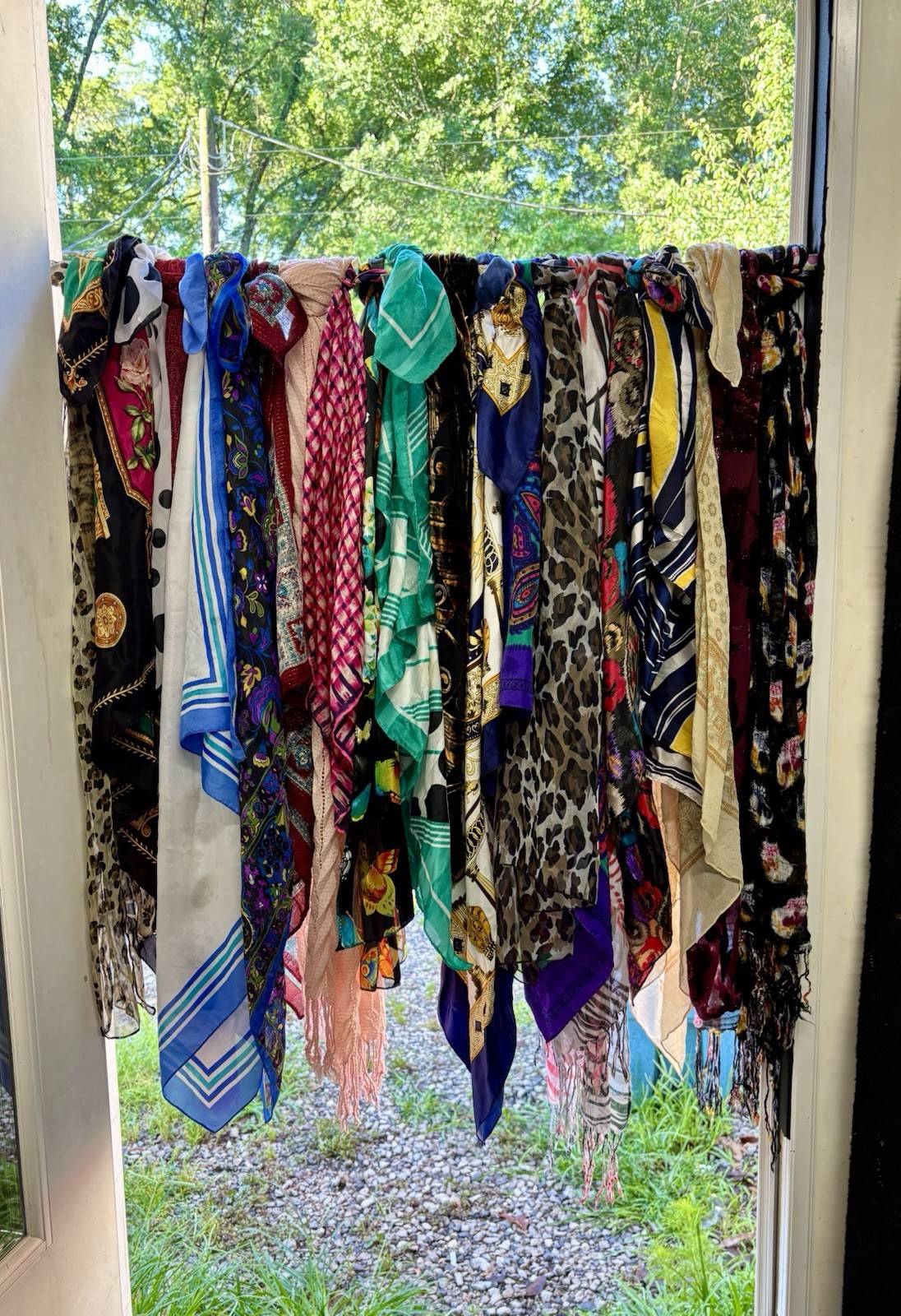 Adorable And Fun Handmade Curtain Vintage Scarves Tension Rod OOAK