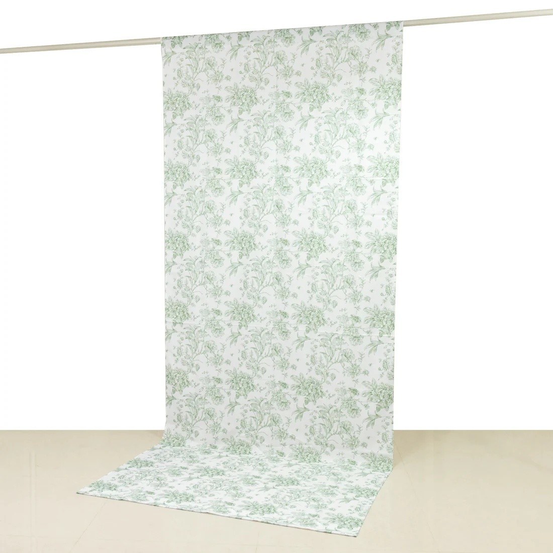 White Dusty Sage 5ft x 12ft French Toile Polyester Backdrop Curtain Rod Pockets