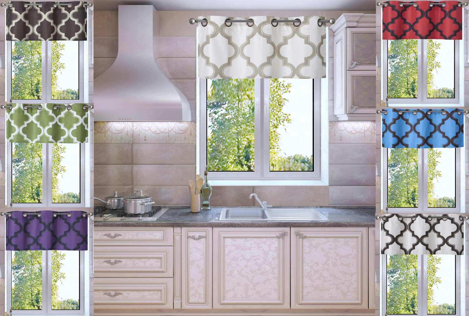 1PC MOZA SWAG VALANCE WINDOW CURTAIN LINED MOROCCAN TILE PRINT 37″ W X 18″L