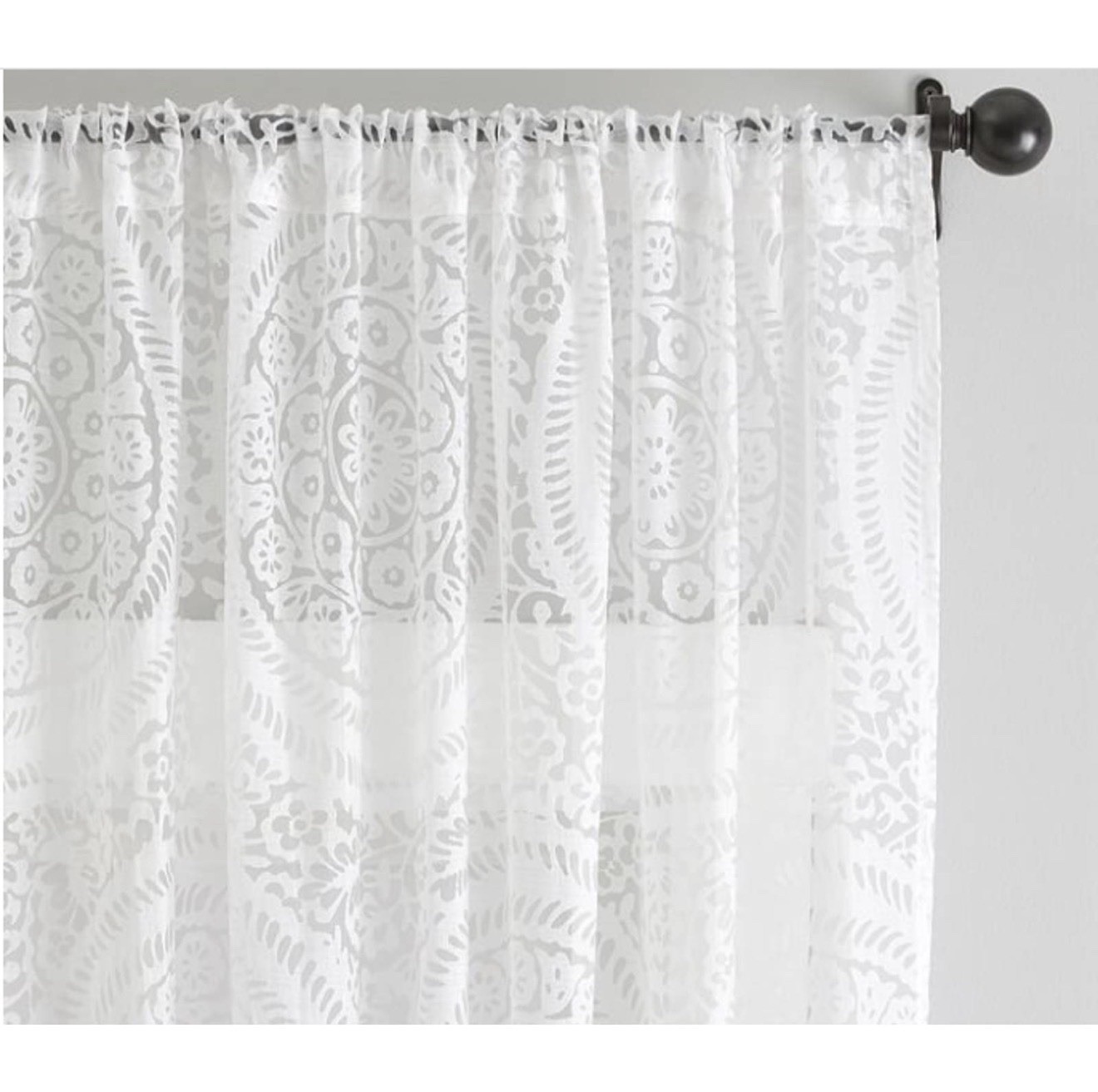 Pottery Barn Unlined Sheers Nora 50″ x96″ White Rod Pocket Curtain Panels