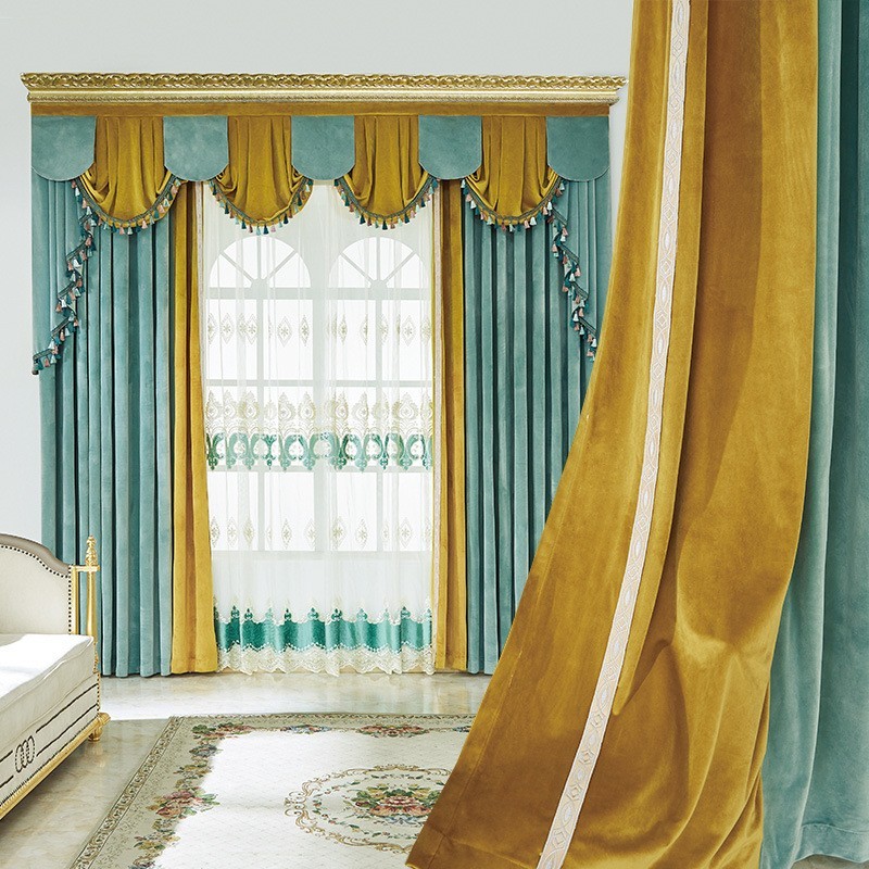 french flannelette green thick velvet blackout curtain tulle valance drape C2173