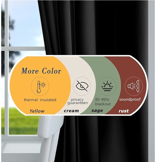 LUXURY Black Out Curtains Windows Bedroom 45 Inch Length Long WE SHIP OVERSEAS