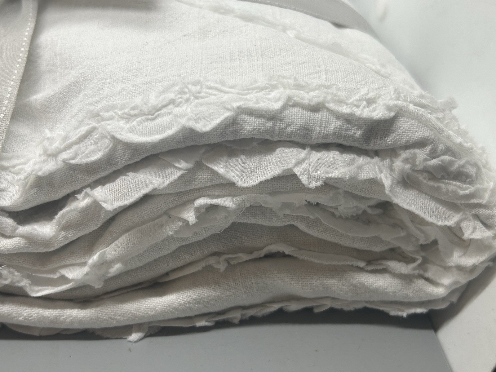 Pottery Barn Casual Ruffle Applique Curtain, Blackout, White 44”x 84” Boho Linen