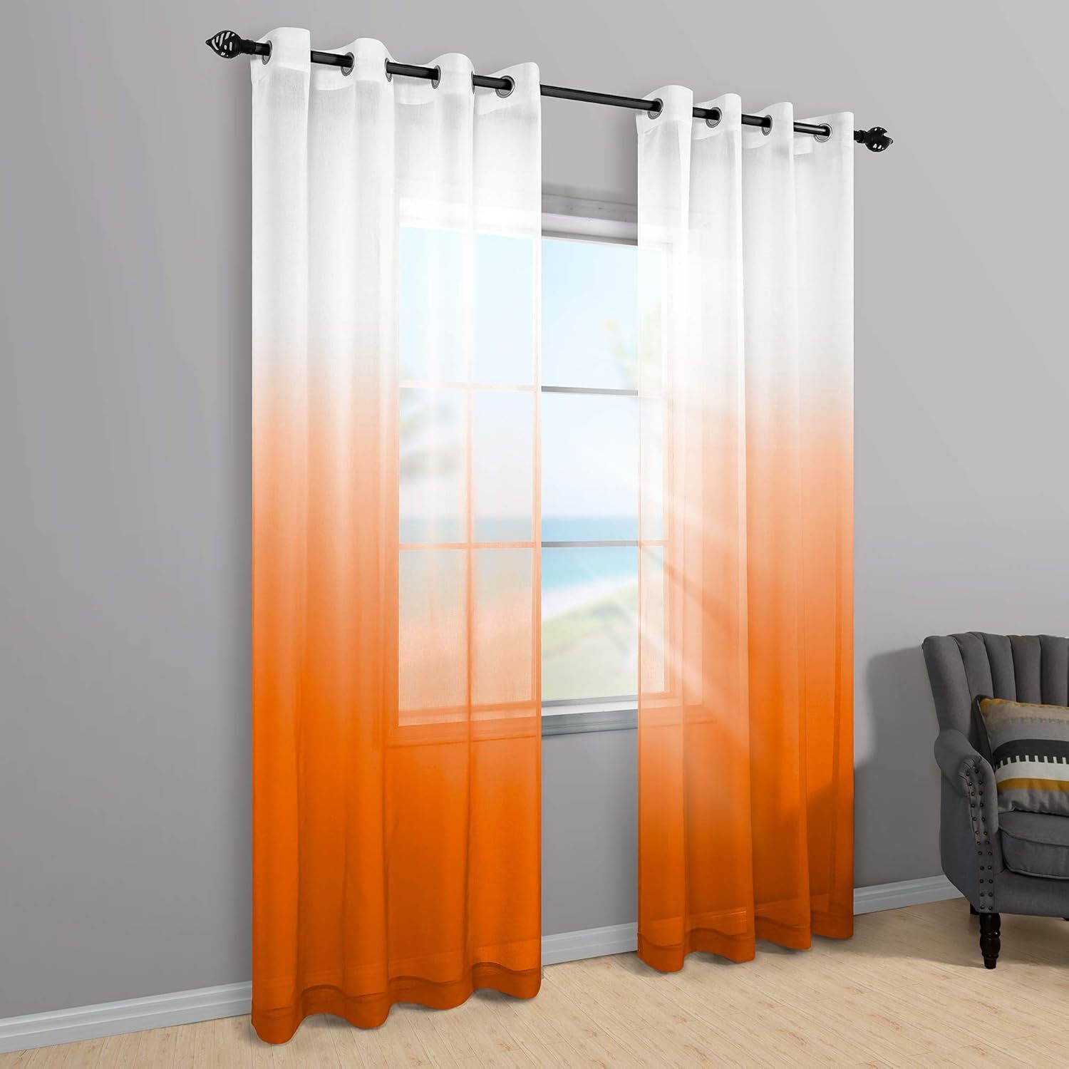 KOUFALL Orange Curtains 84 Inch Length for Living Room Halloween Decor Set of 2