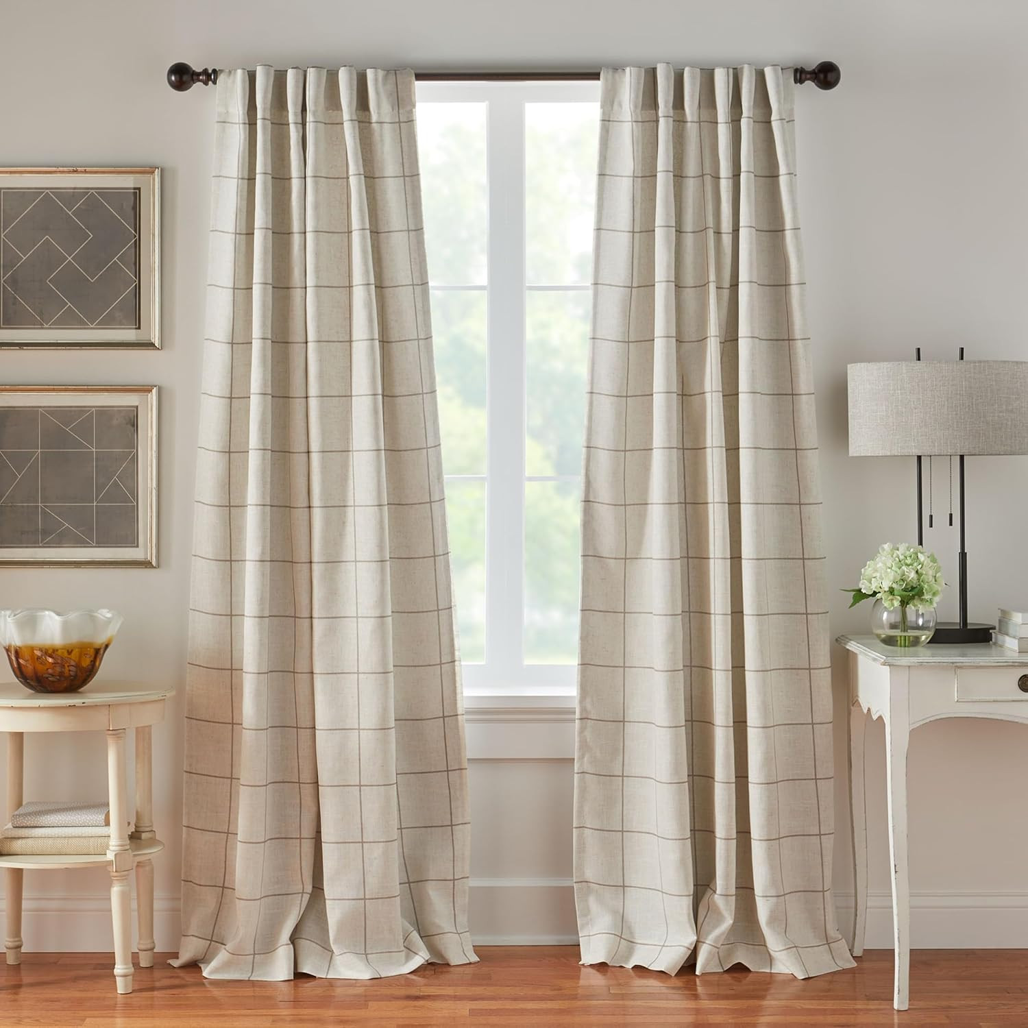 Home Fashions Brighton Windowpane Plaid Blackout Window Curtain, Living Room and