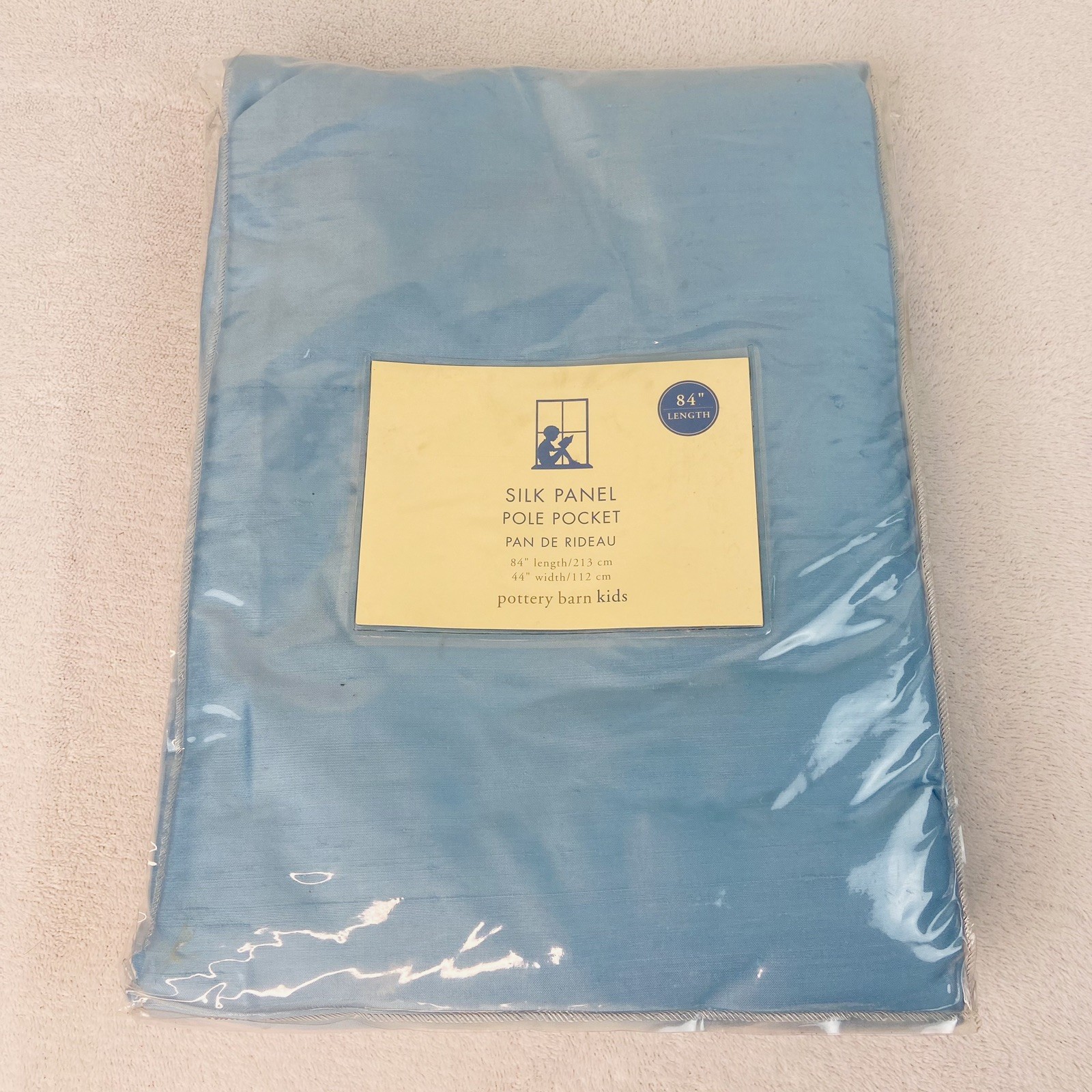 Pottery Barn Kids Blue Silk Curtain Panel 84”x44” Pole Pocket