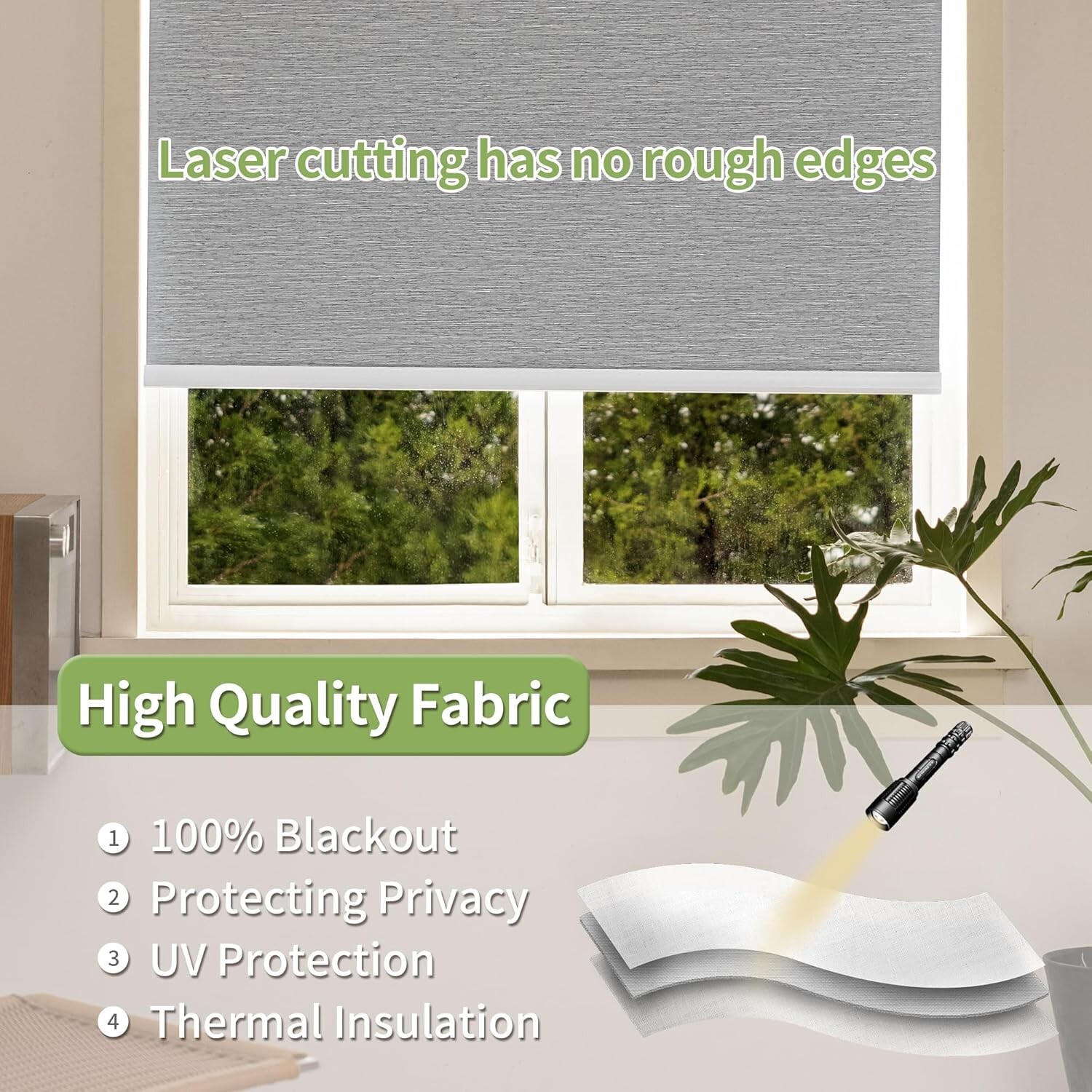 34″ W x 72″ H 100% Blackout Roller Shades for Indoor Windows w Thermal Insulated