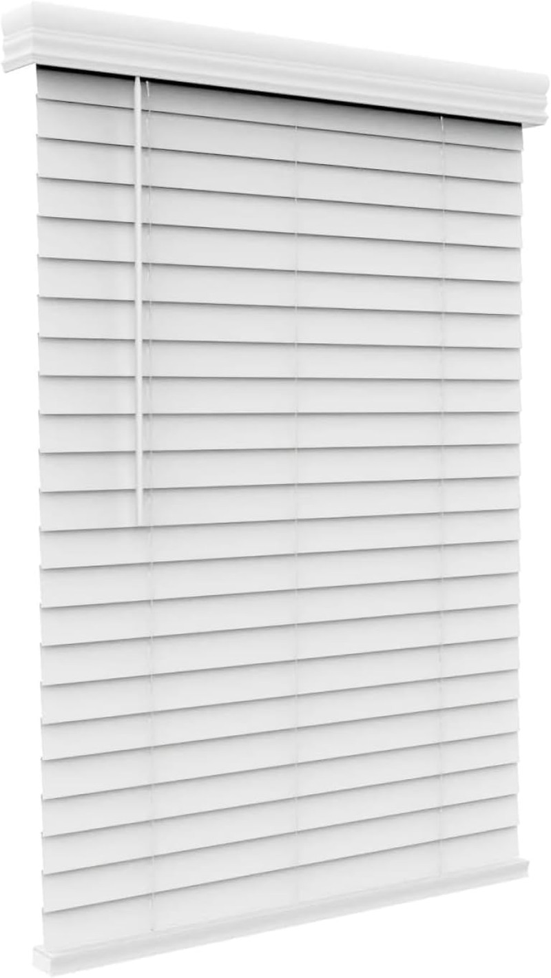 2 In Cordless Faux Wood Blinds White Valance Window Shades 24″-60″ W x 36″-72″ H