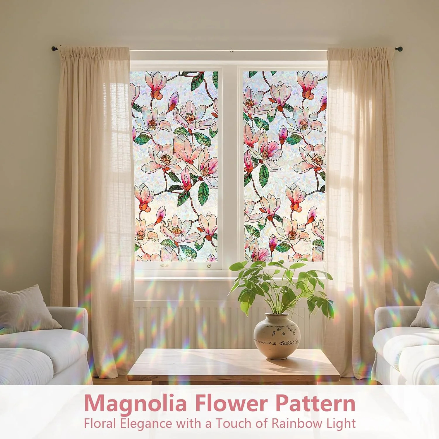 Rainbow Magnolia Flower Window Cling Decorative Removable Glass Sticker17.5×78.7