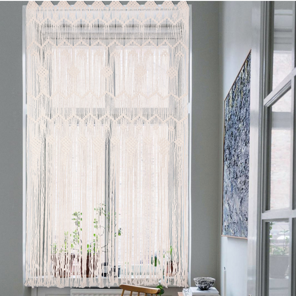 Boho Macrame Window Curtain 83 x 35 in Hand Woven Wall Hanging Wedding Backdrop