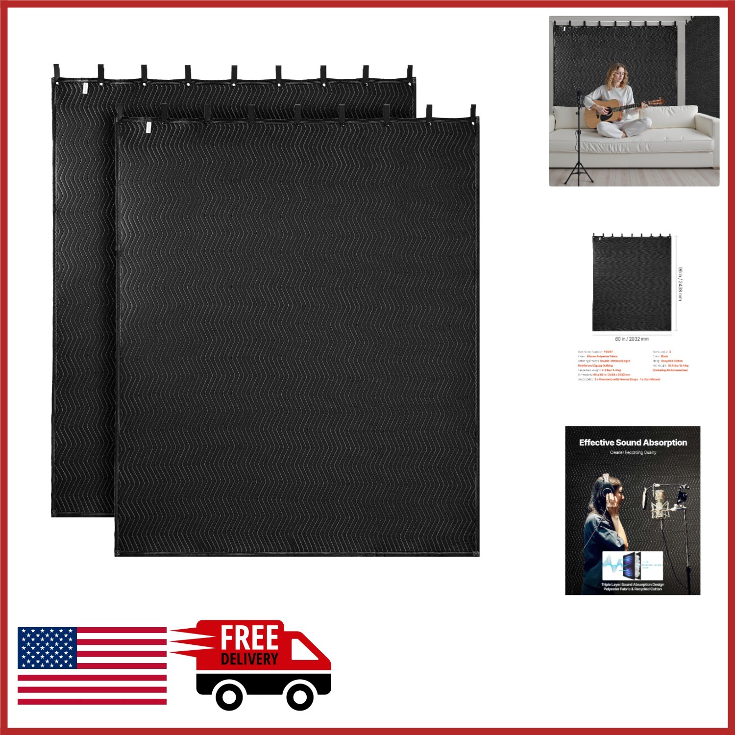 Sound Dampening Blankets 96 x 80 in Black for Soundproofing and Light Blocking