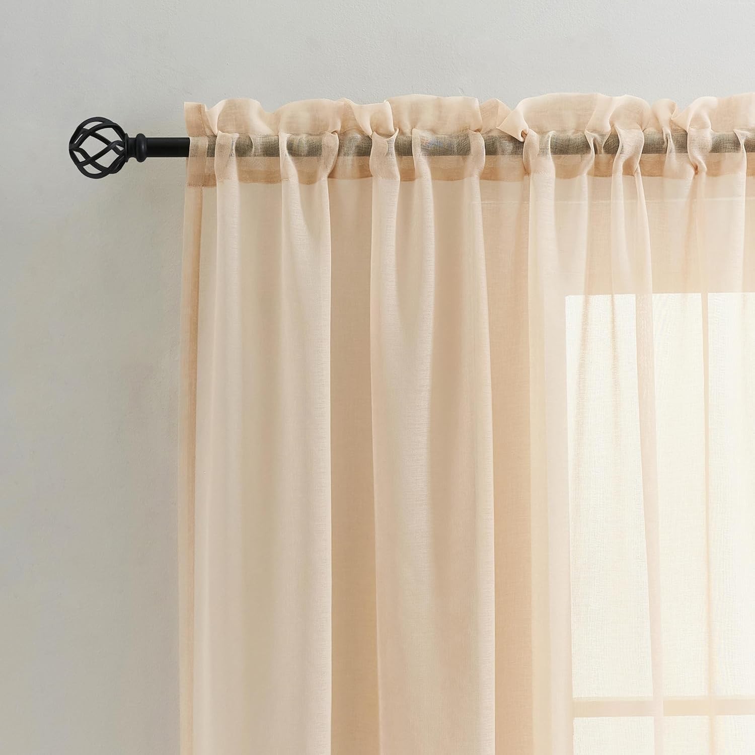 Sheer Curtains 45 Inch Length, Rod Pocket Voile 52″W x 45″L (Pack of 2) Taupe