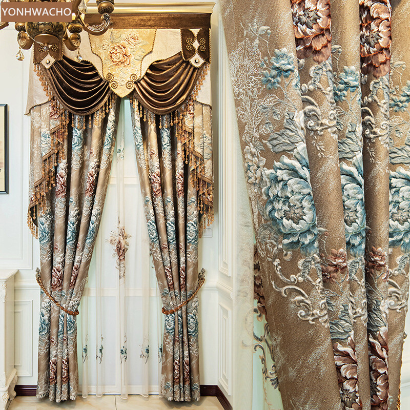 high-class villa American coffee cloth blackout curtain valance tulle panel C675