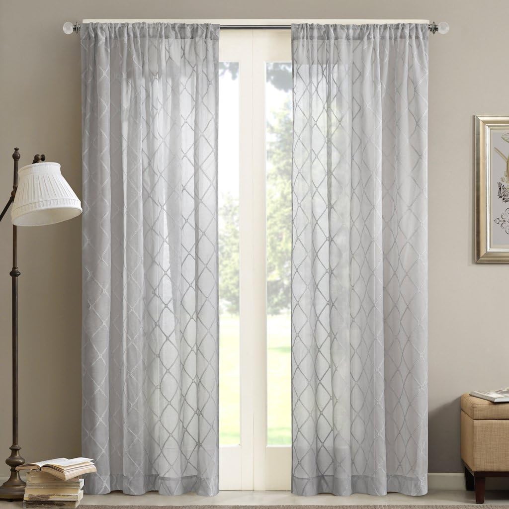 Madison Park Irina Embroidered Kitchen, Transitional Fabric Sheers Single Curtai