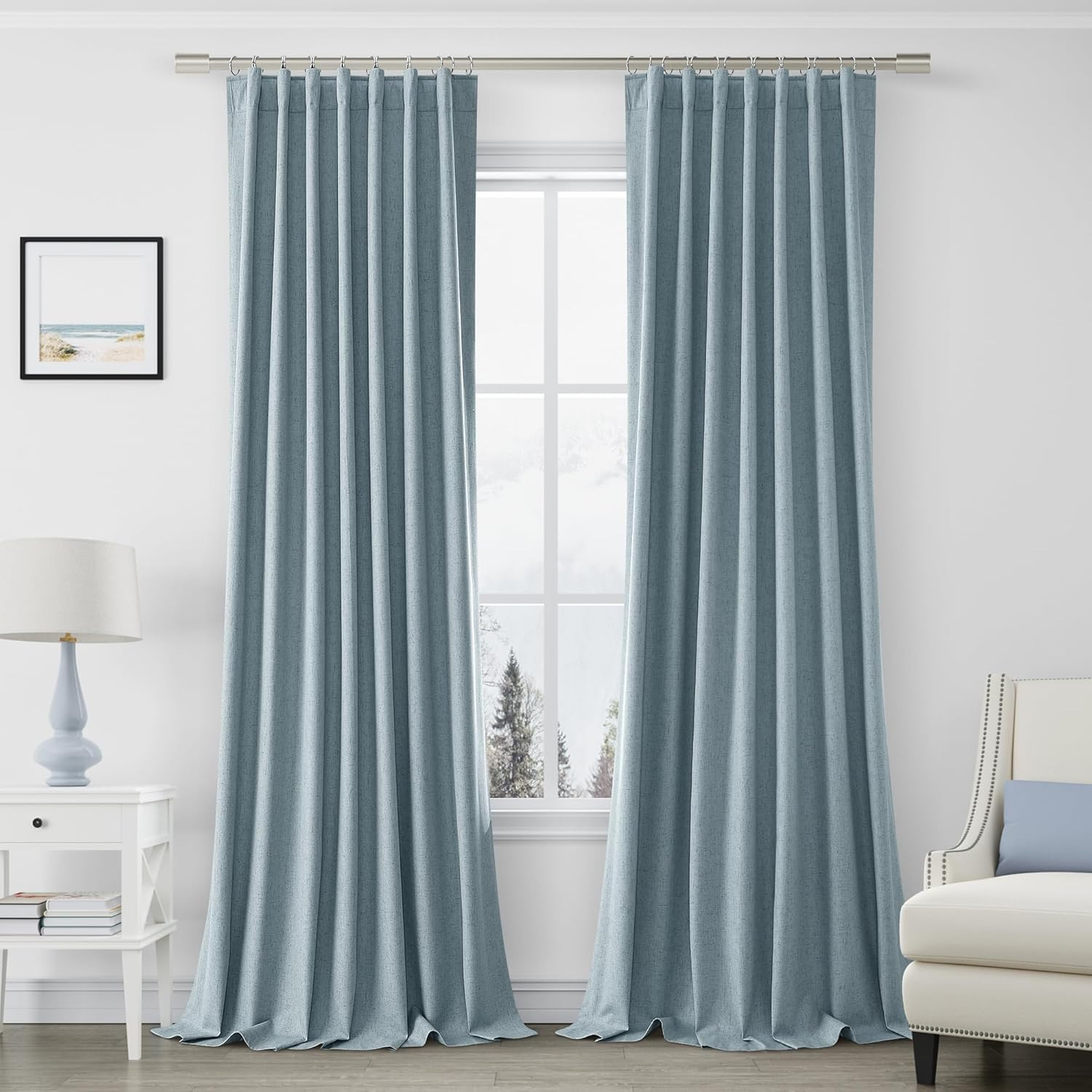 100% Blackout Extra Long Linen Curtains 120 Inches Long for Large Bedroom Window