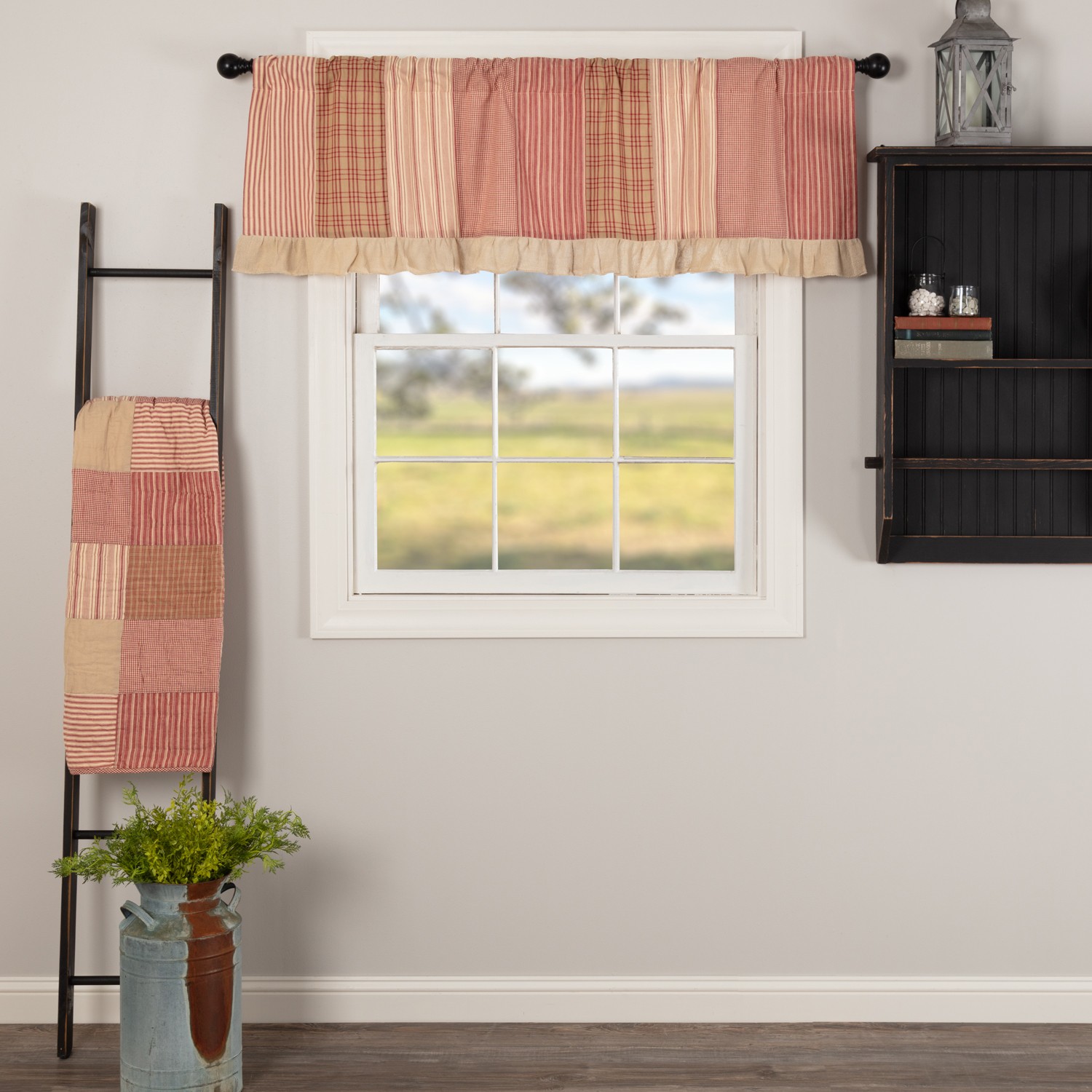 VHC Brands Farmhouse 16″x90″ Valance Red Rod Pocket Mill Kitchen Window Curtains