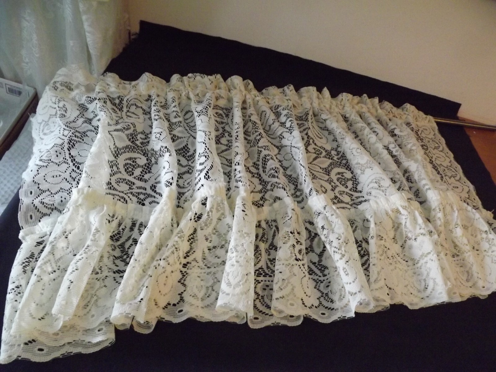 IVORY ruffled lace VALANCE 60″W x 23″ FLORAL cream