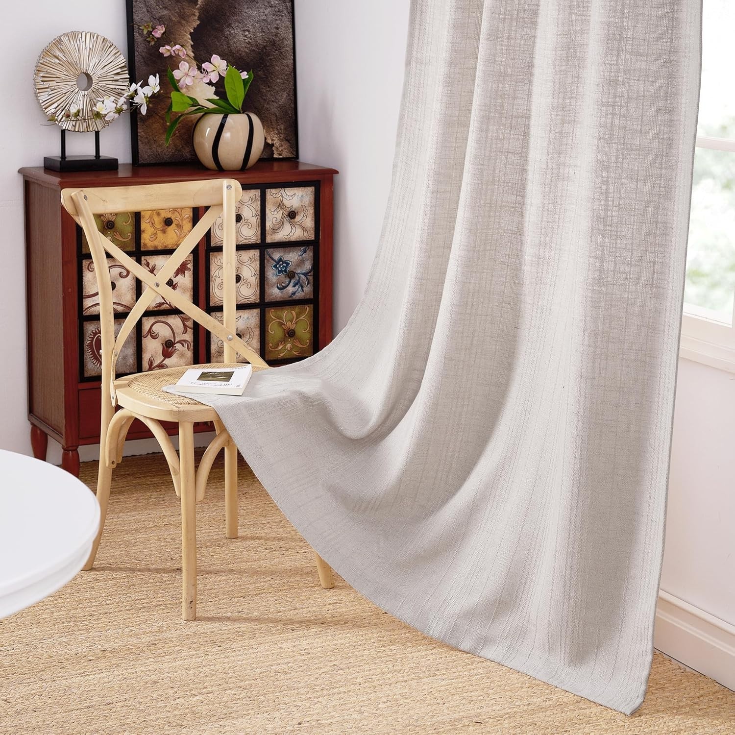 Linen Curtains Jacquard Waffle Weave Pattern W52 x L108, 2 Panels