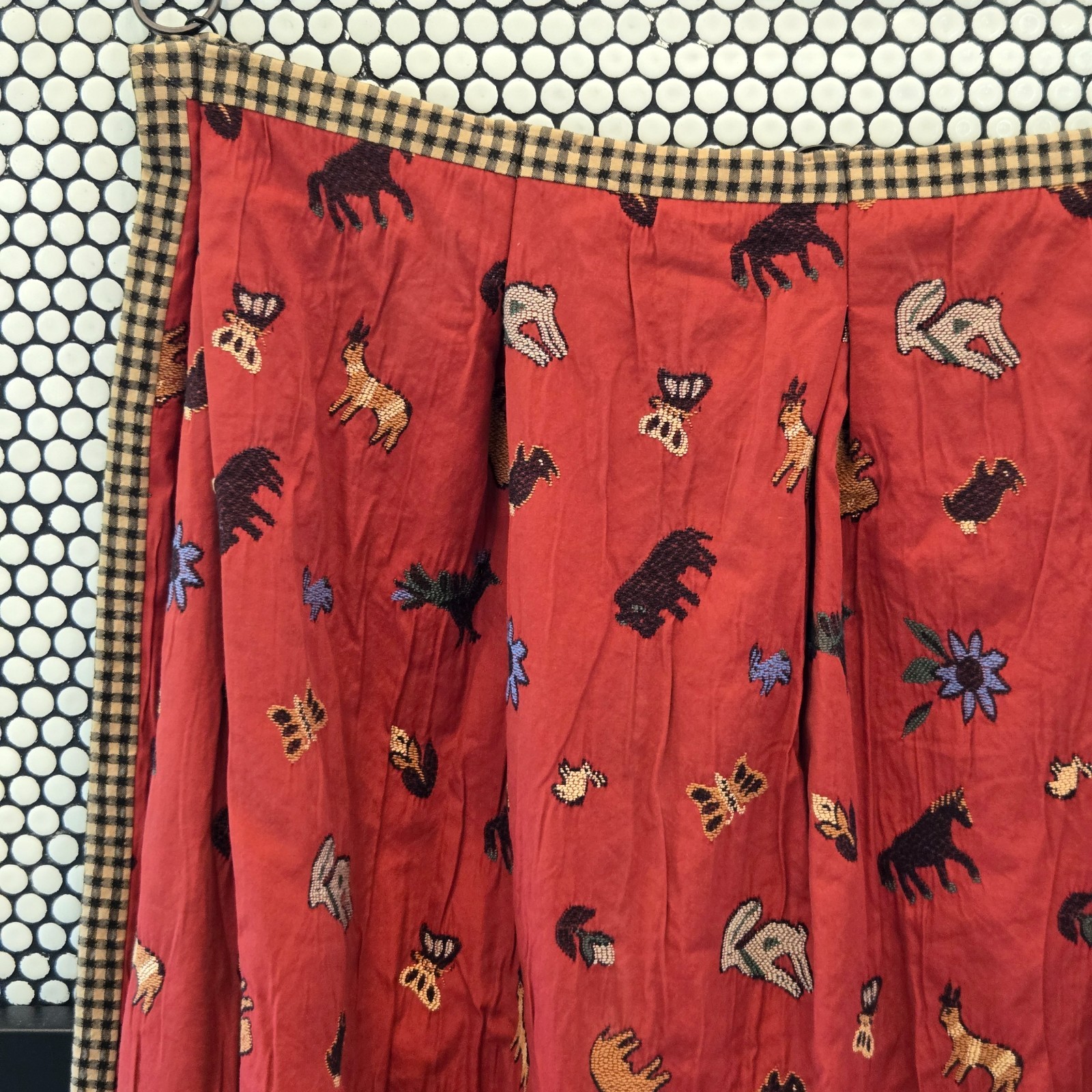 Set Of 2 Handmade Lined Curtains 28×49 Lodge Cabin Animal Embroidered ~4 avail.