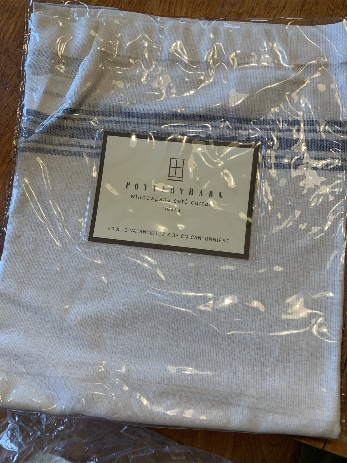 Pottery Barn Windowpane Cafe Curtain Valance 44X13 White Blue Stripe