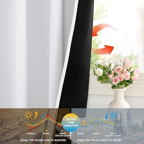 100% Blackout Curtain Panels, Rod Pocket Window Curtains with Black Liner for Nu