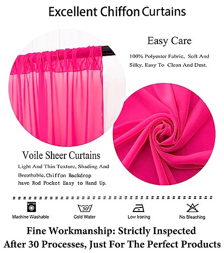 Hot Pink Chiffon Backdrop Curtain-2 Panels 29″x96″ Wedding Sheer Backdrop