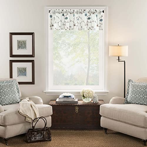 Floral Embroidered Curtain Valance, Elegant 52″W x 14″L (Pack of 1) Blue