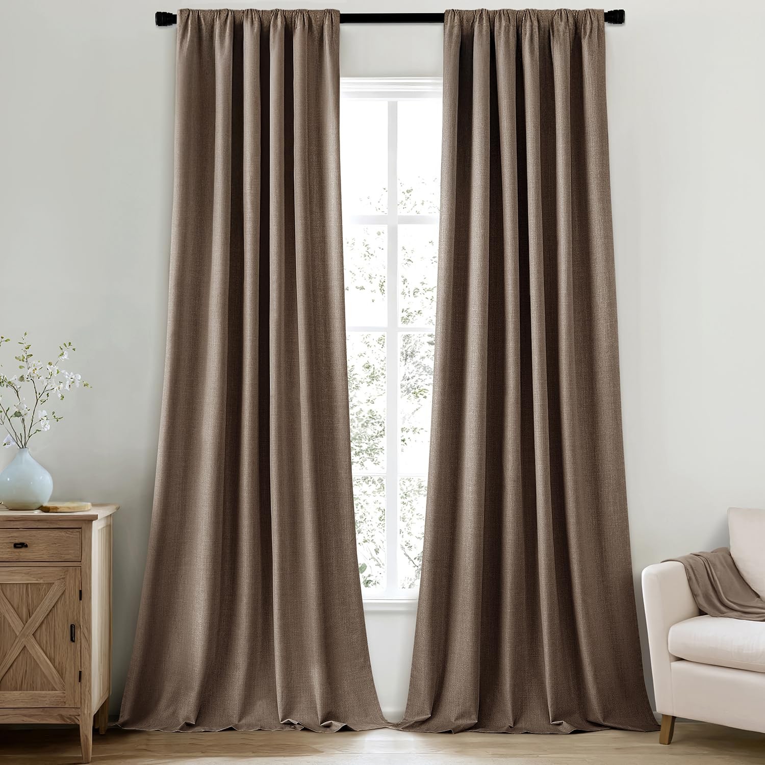 100% Blackout Curtains 96 Inch Long 2 Panels Set for Bedroom, Thick Faux Line…