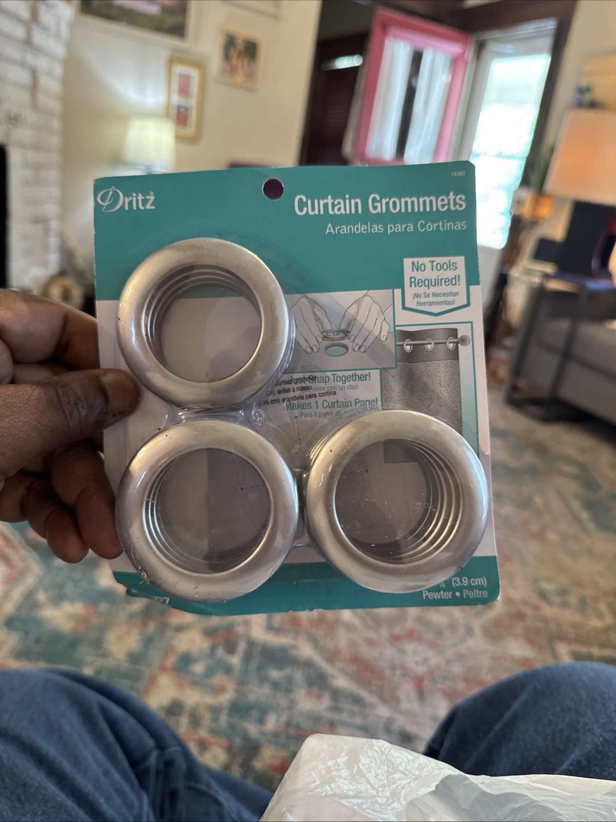 Dritz Curtain Grommets 8 Pieces 1 9/16″ Pewter Snap Together Plastic No Tools