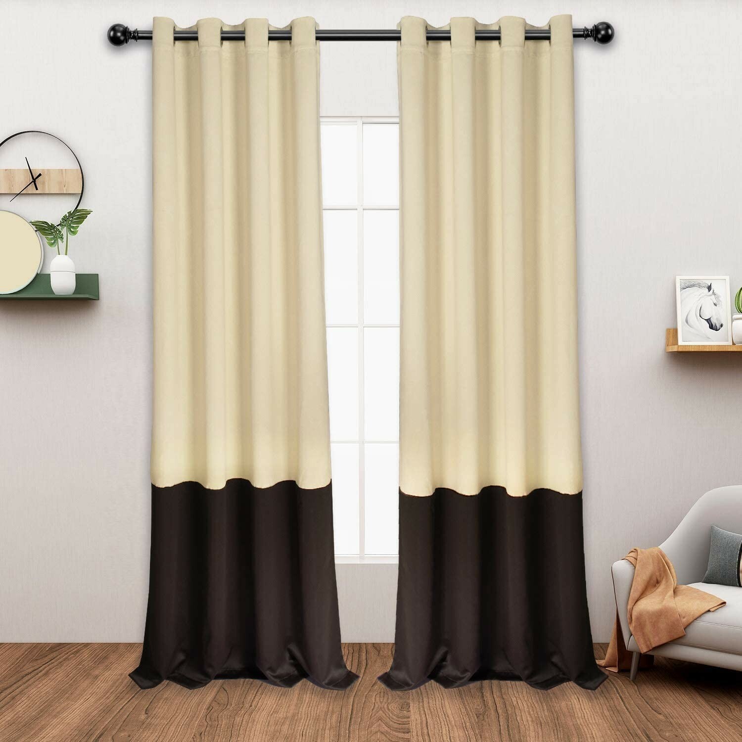 LORDTEX Color Block Blackout Curtains Insulated Thermal Curtains 52 x 63 in