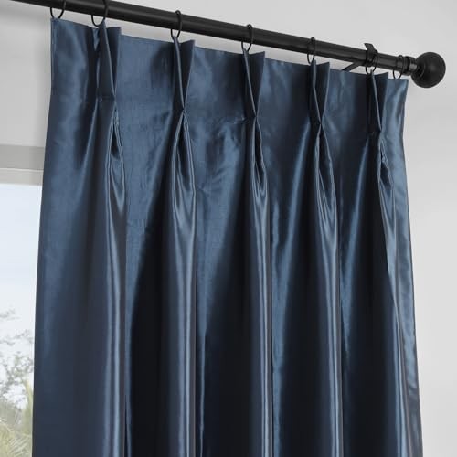 Faux Silk Taffeta Blackout Curtains for 25″W x 84″L (Pack of 1) Navy Blue