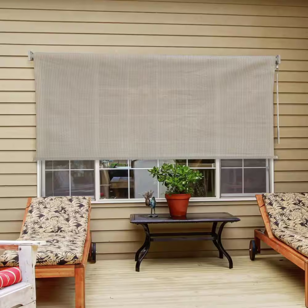 Driftwood Dark Brown Cordless Outdoor Patio Roller Shade 84 In. W X 72 In. L