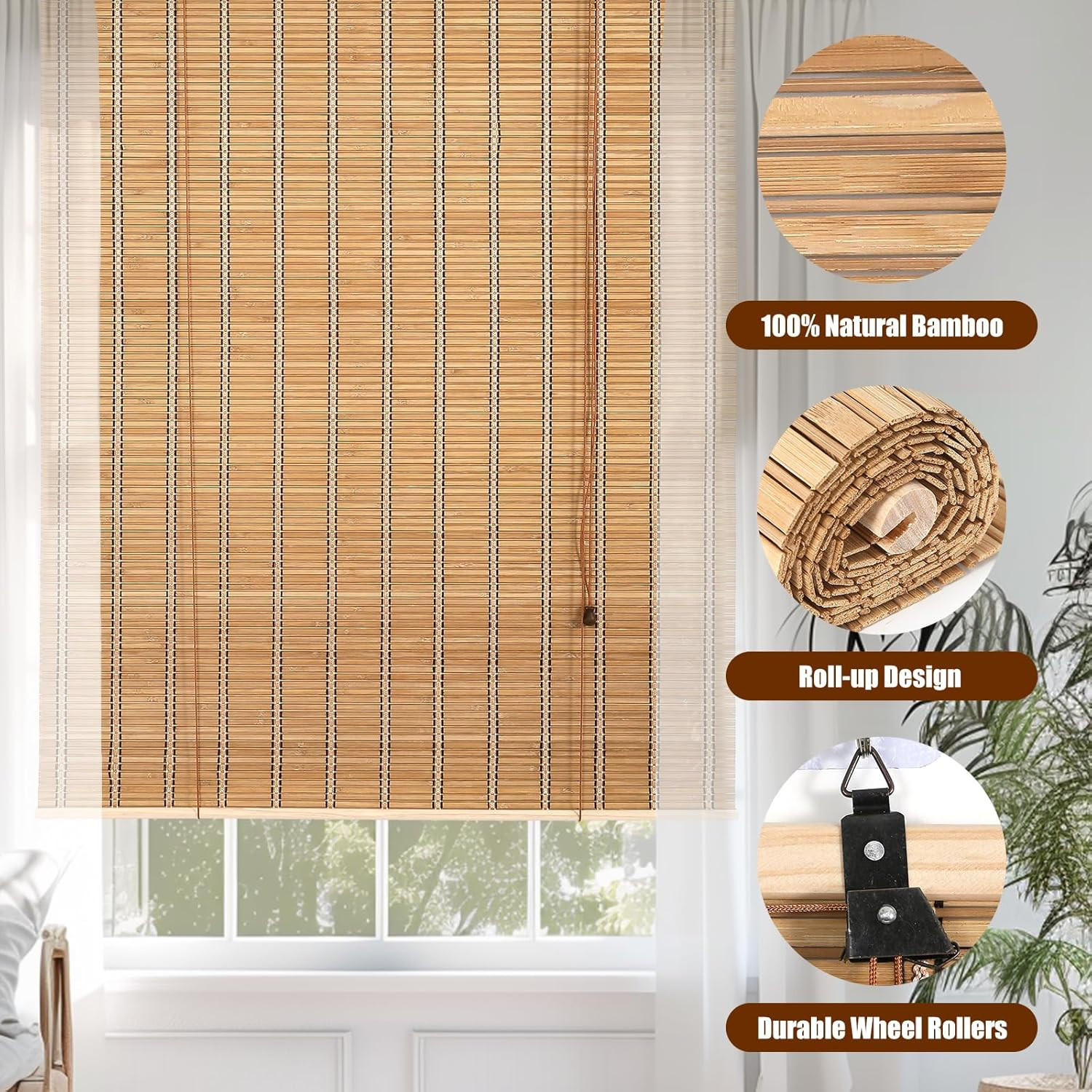 Elegant Bamboo Roman Blinds for Indoor & Outdoor Windows 72″ x 72